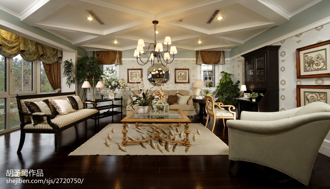美式田園風(fēng)格客廳吊頂裝修設(shè)計(jì)與效果圖賞析